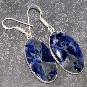 Sodalite Gemstone 925 Sterling Silver Handmade Drop Dangle Earrings